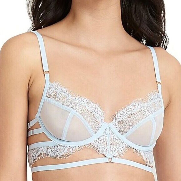 Bluebella Alexandra Bra Longline Blue Mesh Lace Underwired 34C - Picture 1 of 5